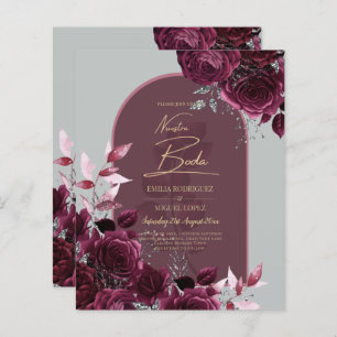 Papier NUESTRA BODA Vin Roses rouges INVITATIONS