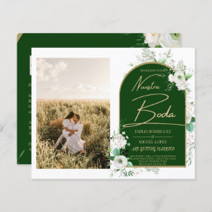 Papier NUESTRA BODA White Roses Espagnol Photo Invitation