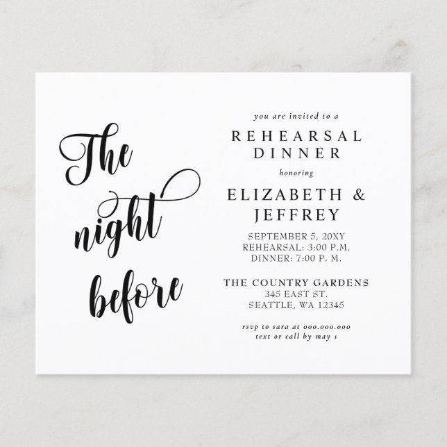Papier Nuit budgétaire avant la répétition Dîner Invitati (Devant)