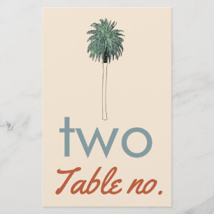 Papier numéro de table de mariage avec palmier comme cadr