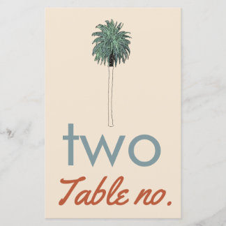 Papier numéro de table de mariage avec palmier comme cadr