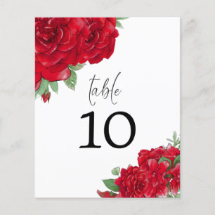 Papier Numéro de table du Mariage de script Red Roses