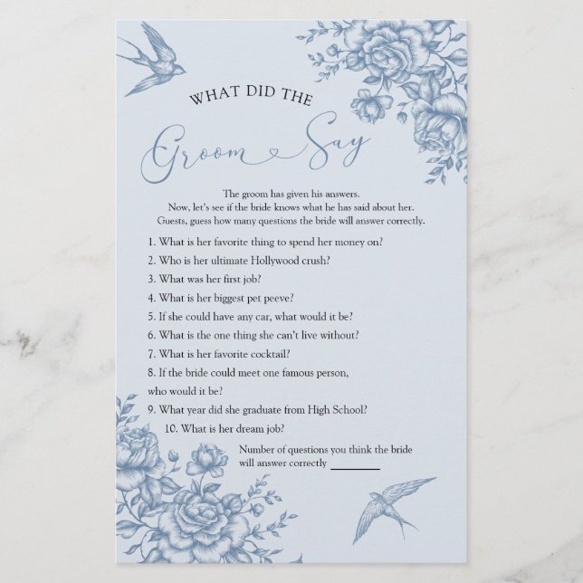 Papier Nuptiale Dusty Blue Chinoiserie What Groom Say (Devant)