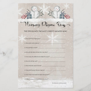 Papier Nursery Rhyme Quiz Baby shower Snowman