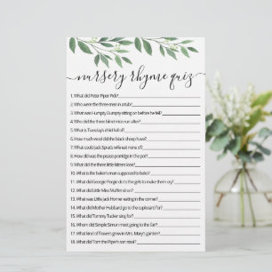 Papier Nursery Rhyme Quiz jeu de Baby shower avec réponse