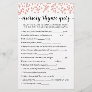 Papier Nursery Rhyme Quiz jeu de Baby shower avec réponse