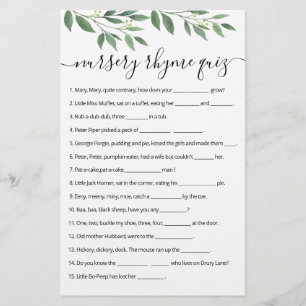 Papier Nursery Rhyme Quiz jeu de Baby shower avec réponse