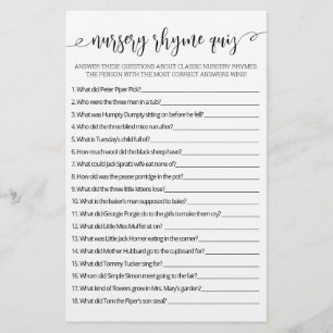 Papier Nursery Rhyme Quiz jeu de Baby shower avec réponse