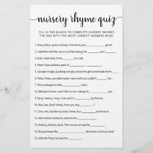 Papier Nursery Rhyme Quiz jeu de Baby shower avec réponse
