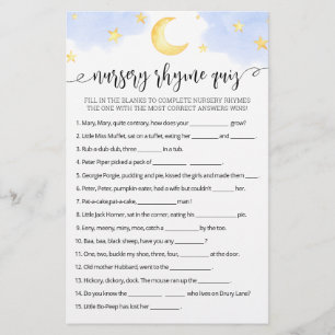 Papier Nursery Rhyme Quiz jeu de Baby shower avec réponse