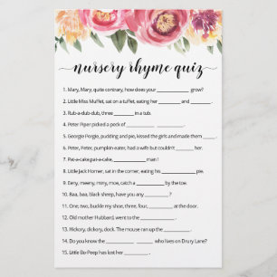 Papier Nursery Rhyme Quiz jeu de Baby shower avec réponse