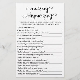 Papier Nursery Rhyme Quiz jeu de Baby shower avec réponse