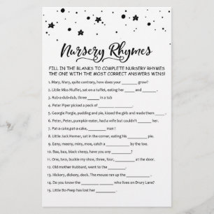 Papier Nursery Rhymes avec réponses Baby shower partie je
