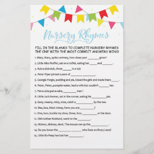 Papier Nursery Rhymes avec réponses Baby shower partie je