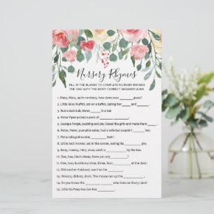 Papier Nursery Rhymes avec réponses Baby shower partie je