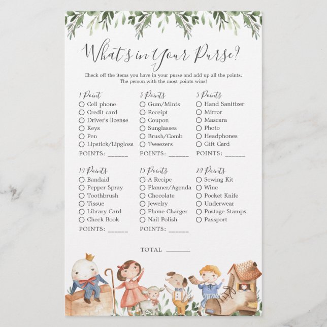 Papier Nursery Rhymes Baby shower Ce qui est dans votre s (Devant)