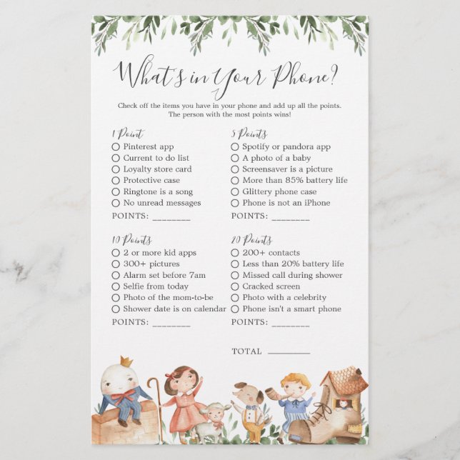 Papier Nursery Rhymes Baby shower Qu'est-ce que votre tél (Devant)