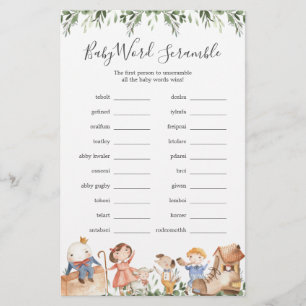 Papier Nursery Rhymes Baby shower Word Scramble Jeu