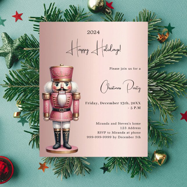 Papier Nutcracker rose or Noël invitation (Créateur téléchargé)