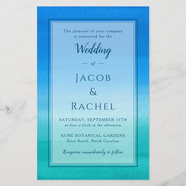 Papier Ocean Blue Green Beach Invitation de mariage (Devant)