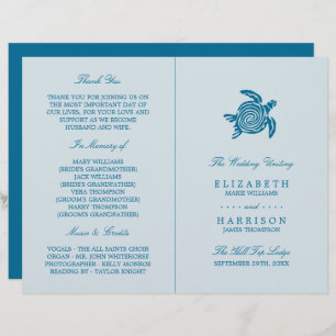 Papier Ocean Sea Turtle, Sea Blue Beach Wedding Program