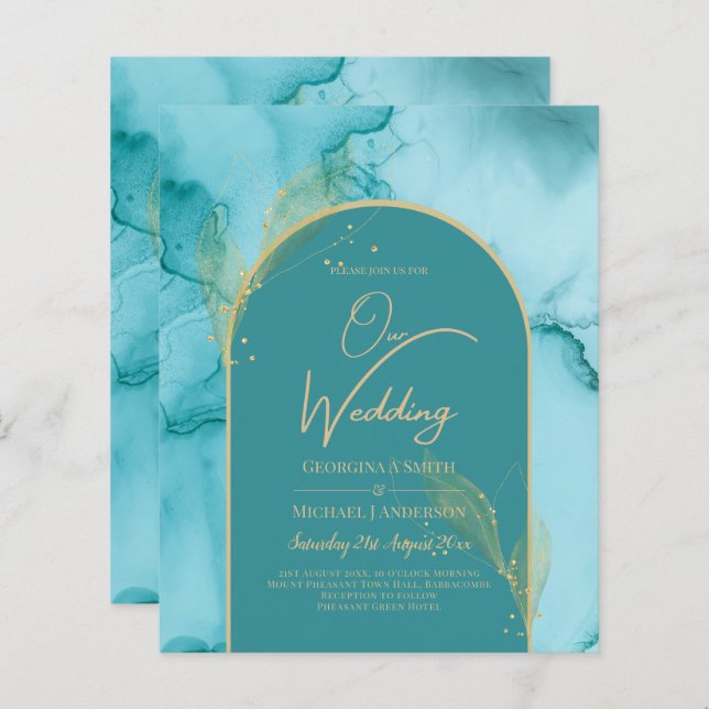 Papier Ocean Turquoise Turquoise Gold Mariage (Devant / Derrière)