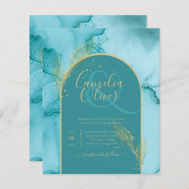 Papier Ocean Turquoise Turquoise Gold Mariage (Devant / Derrière)