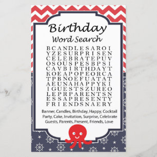 Papier Octopus Anniversaire jeu de recherche par mot