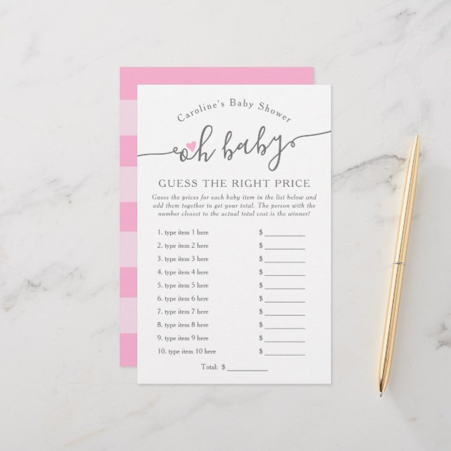 Papier Oh Baby Girl Guess Prix Baby shower rose Jeu (Devant/Arrière en situation)
