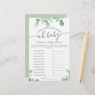 Papier Oh Baby Guess Prix Vert Baby shower Jeu