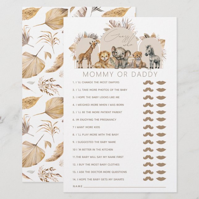 Papier Oh Baby Safari Animaux Boho jeu de Baby shower (Devant / Derrière)