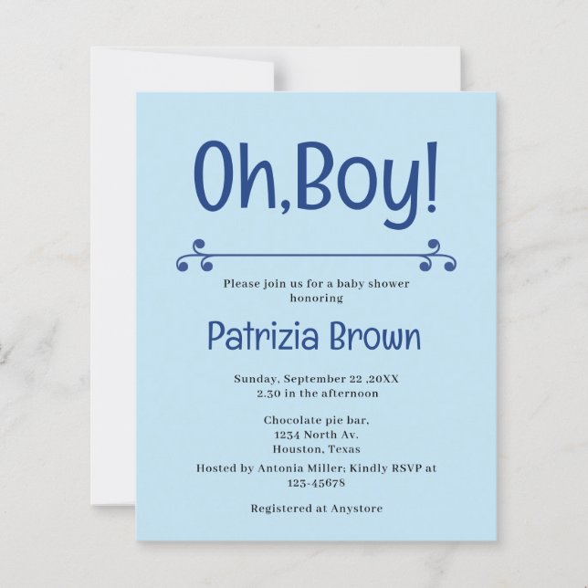 Papier Oh Boy Blue Baby Shower  Invitation (Devant)