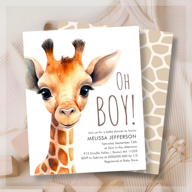 Papier Oh Boy Giraffe Baby shower Budget Invitation (Créateur téléchargé)
