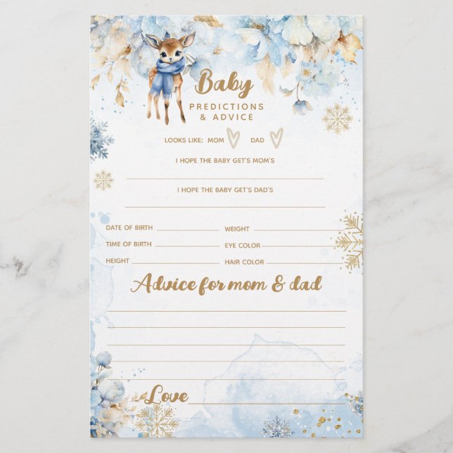 Papier Oh Deer Winter Baby Boy Douche Jeu (Devant)