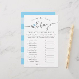 Papier Oh garçon Devinez le bon prix Baby shower bleu jeu