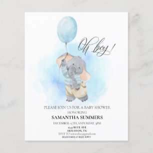 Papier Oh garçon Elephant Aquarelle Baby shower bleu