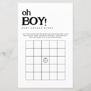 Papier Oh Garçon minimaliste Baby shower de Bingo jeu