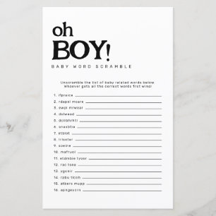 Papier Oh Garçon Minimaliste Word Scramble Baby shower Je