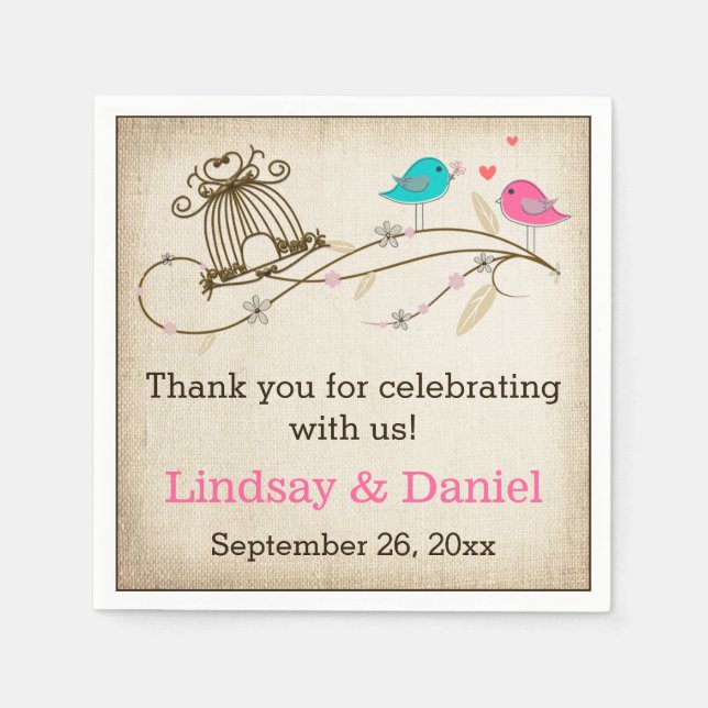 Papier Oiseaux de Whimsical en Love Mariage serviettes (Devant)