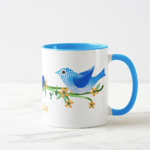 Papier Oiseaux Nom personnalisé Mug bleu