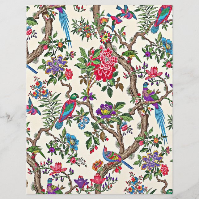 Papier Oiseaux vintages rouges et violets (Devant)