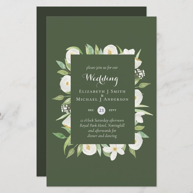 Papier Olive Green Magnolia Le mariage budgétaire invite  (Devant / Derrière)