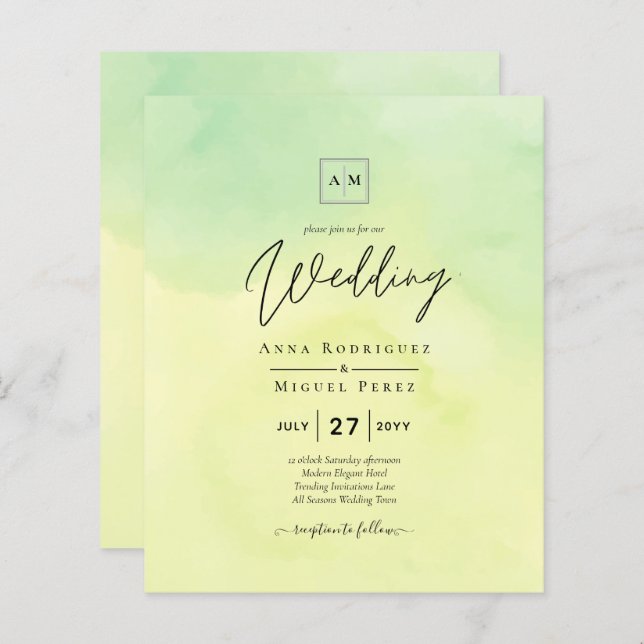Papier OMBRE All-in-1 Budget Lemon Lime Wedding Invite (Devant / Derrière)
