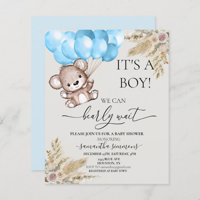 Papier On Peut Attendre Baby shower Teddy Bear Boho Boho  (Devant / Derrière)
