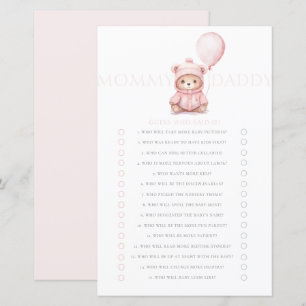 Papier On Peut Attendre Pink Bear Girl Baby shower Jeu