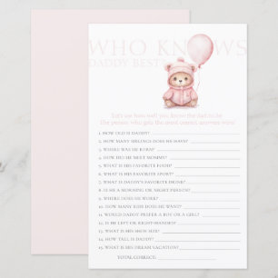 Papier On Peut Attendre Pink Bear Girl Baby shower Jeu