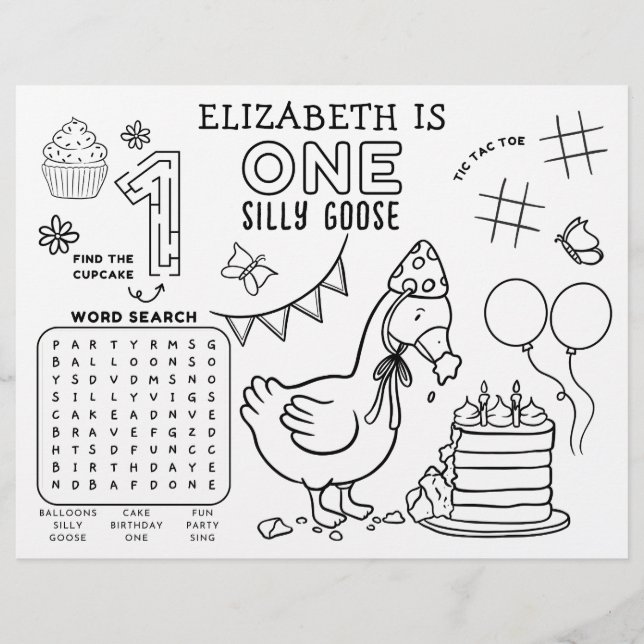 Papier One Silly Goose First Birthday Activity Placemat (Devant)