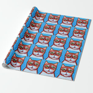 Papier orange d'emballage cadeau de chat tigré