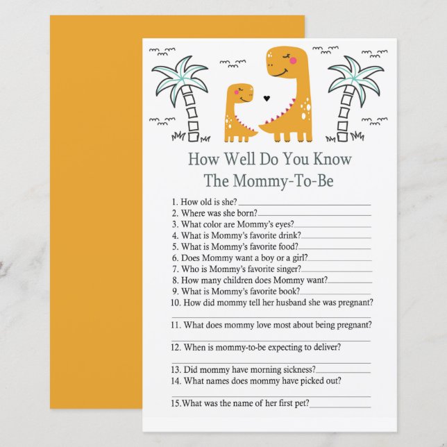 Papier Orange Dino Comme vous connaissez bien le jeu de b (Devant / Derrière)