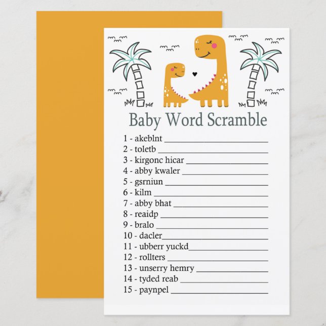 Papier Orange Dinosaur Baby jeu de mots de brouillage (Devant / Derrière)